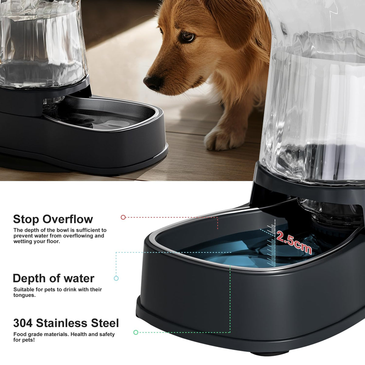 Automatic Dog Water Dispenser (Dark Grey / 2.1 Gallon)