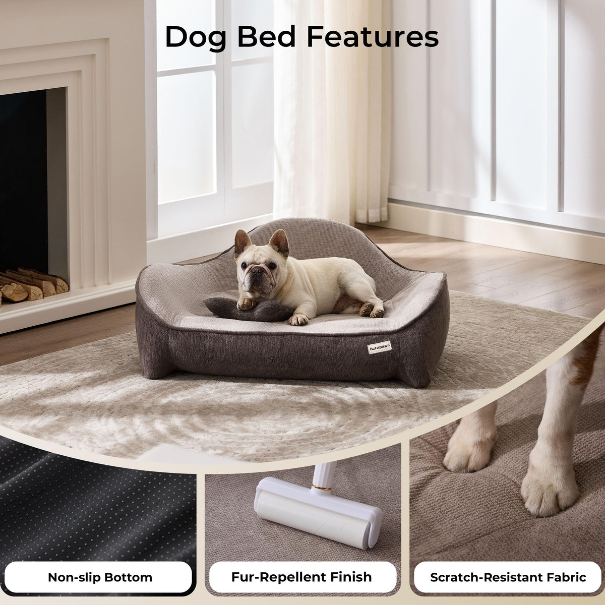 Dog Bed for Medium Sized Dog (Leather-Grey-Light Grey / 36"L x 27"W x 14.17"Th)