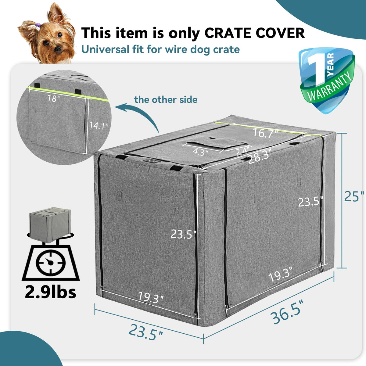 36 Inch Wire Dog Crate Cover (36.5"L x 23.5"W x 25.0"H)