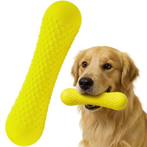Natural Rubber Dog Chew Toys Tough Dog Toys for Aggressive Chewers (Yellow-Bone)