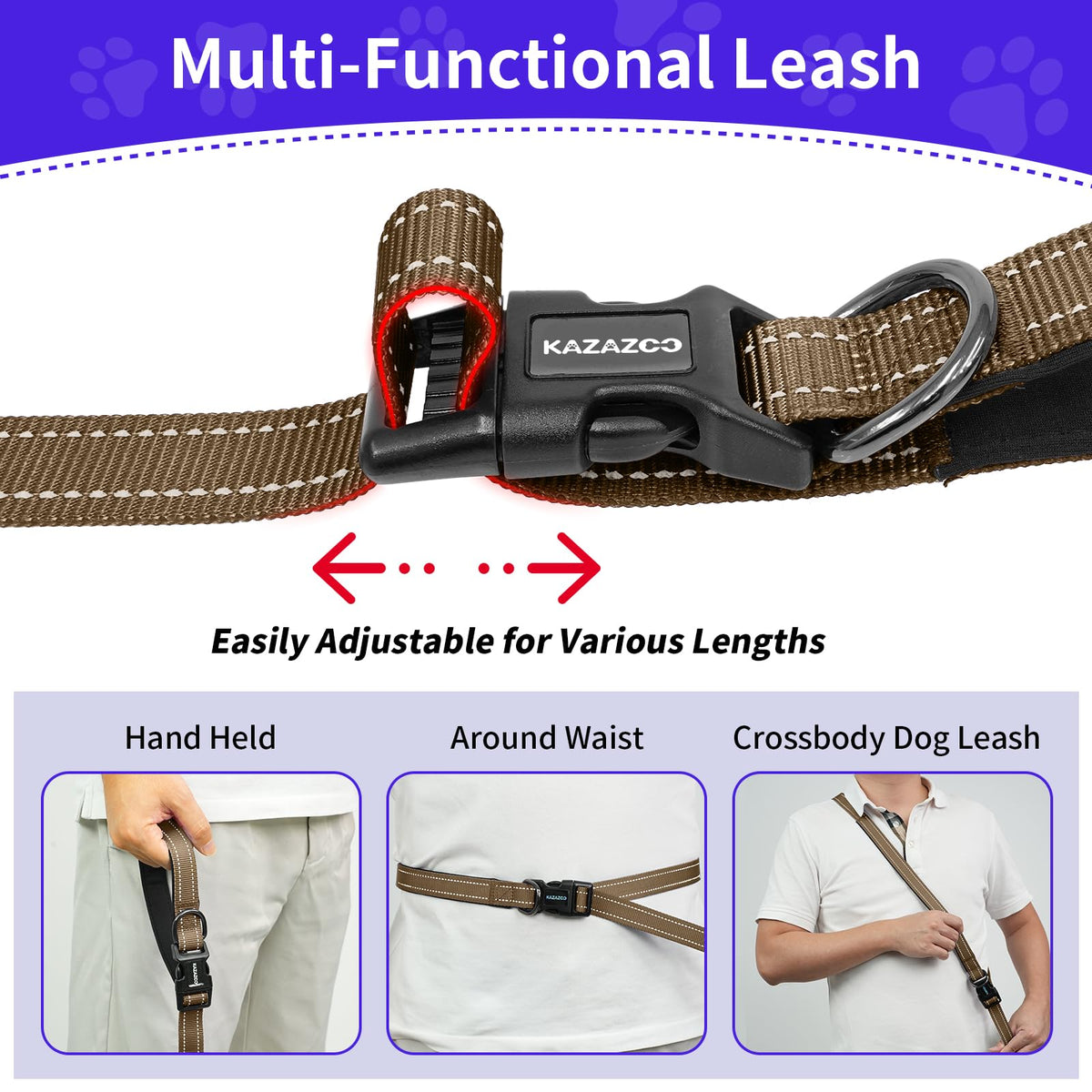 Hands Free Dog Leash by Kazazoo (Brown / L)