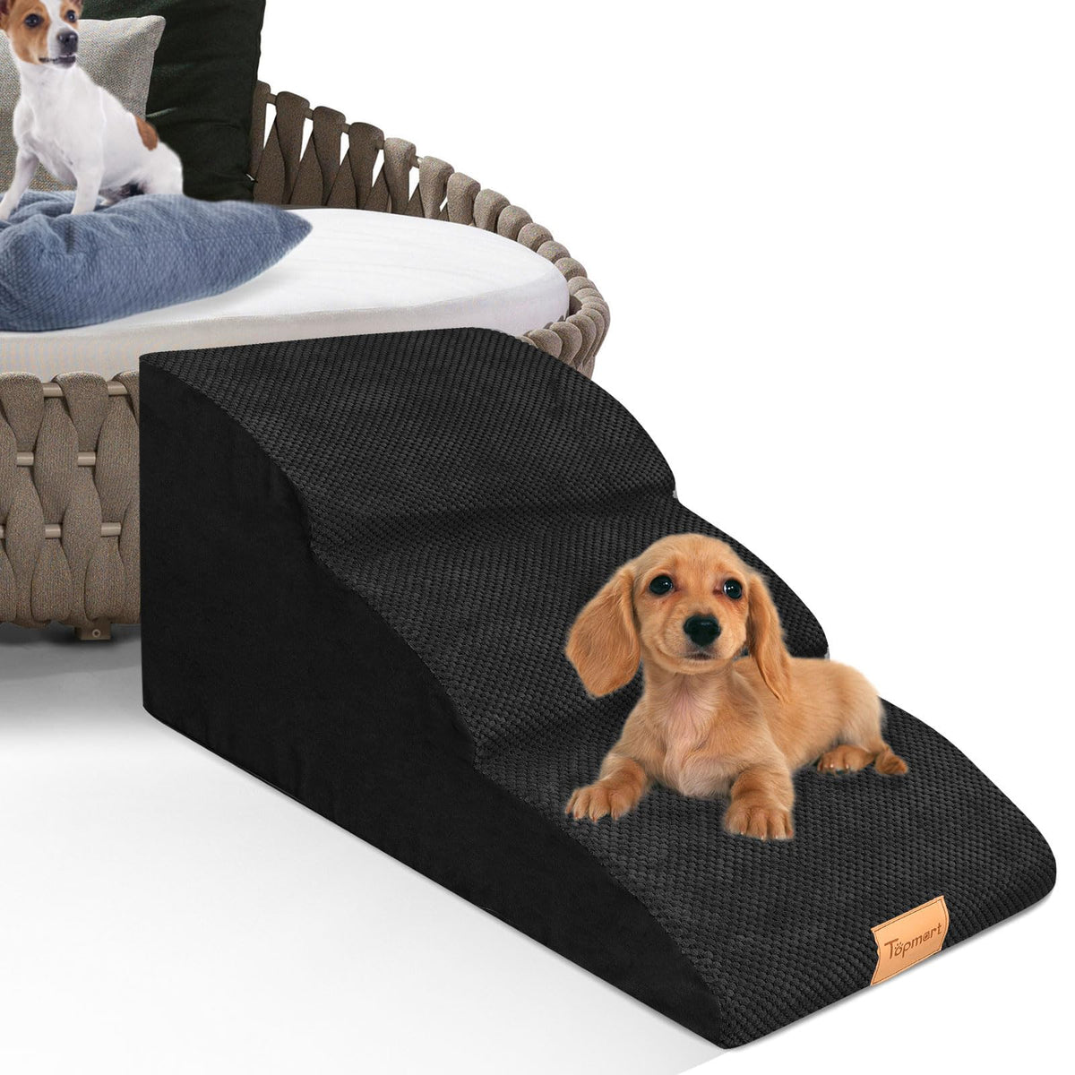 High Density Extended Foam Dog Ramp&Steps 3 Tiers (Black / 33.1*15.7*15.7)