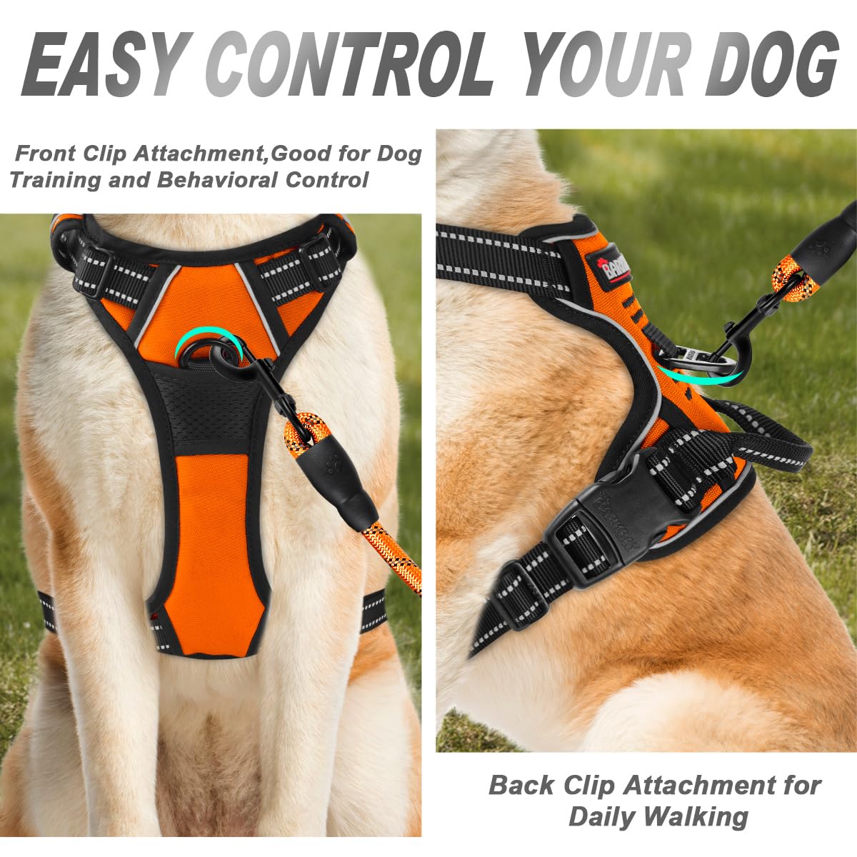Dog Harness No Pull for Large Dogs Front Back Clips (Large(Chest:24.5-32.5") / Orange)