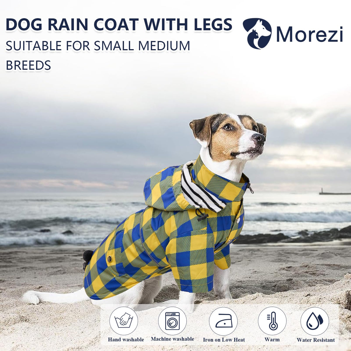 Dog rain Coat Waterproof Raincoat Puppy Jacket with Legs Buttons Zipper Hood Drawstring Fit for Yorkie Terrier Schnauzer Poodle Border Collie Labrador Golden Retriever 8lbs to 80lbs Yellow S (Small / Yellow Plaid)