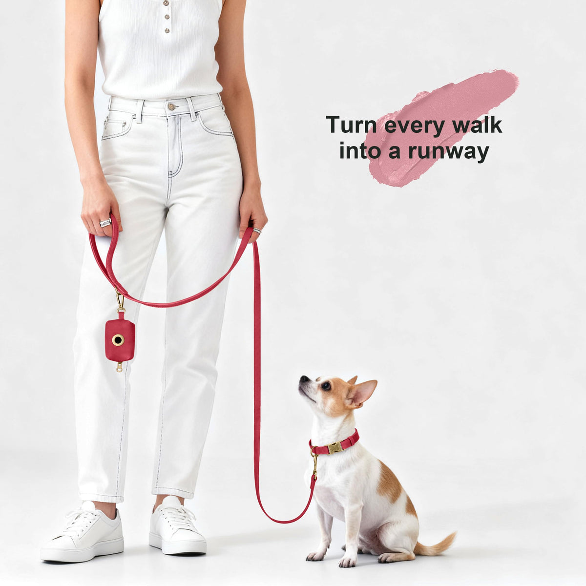 PU Leather Dog Leash for Small Dogs (Red / 5/8''x 5FT)
