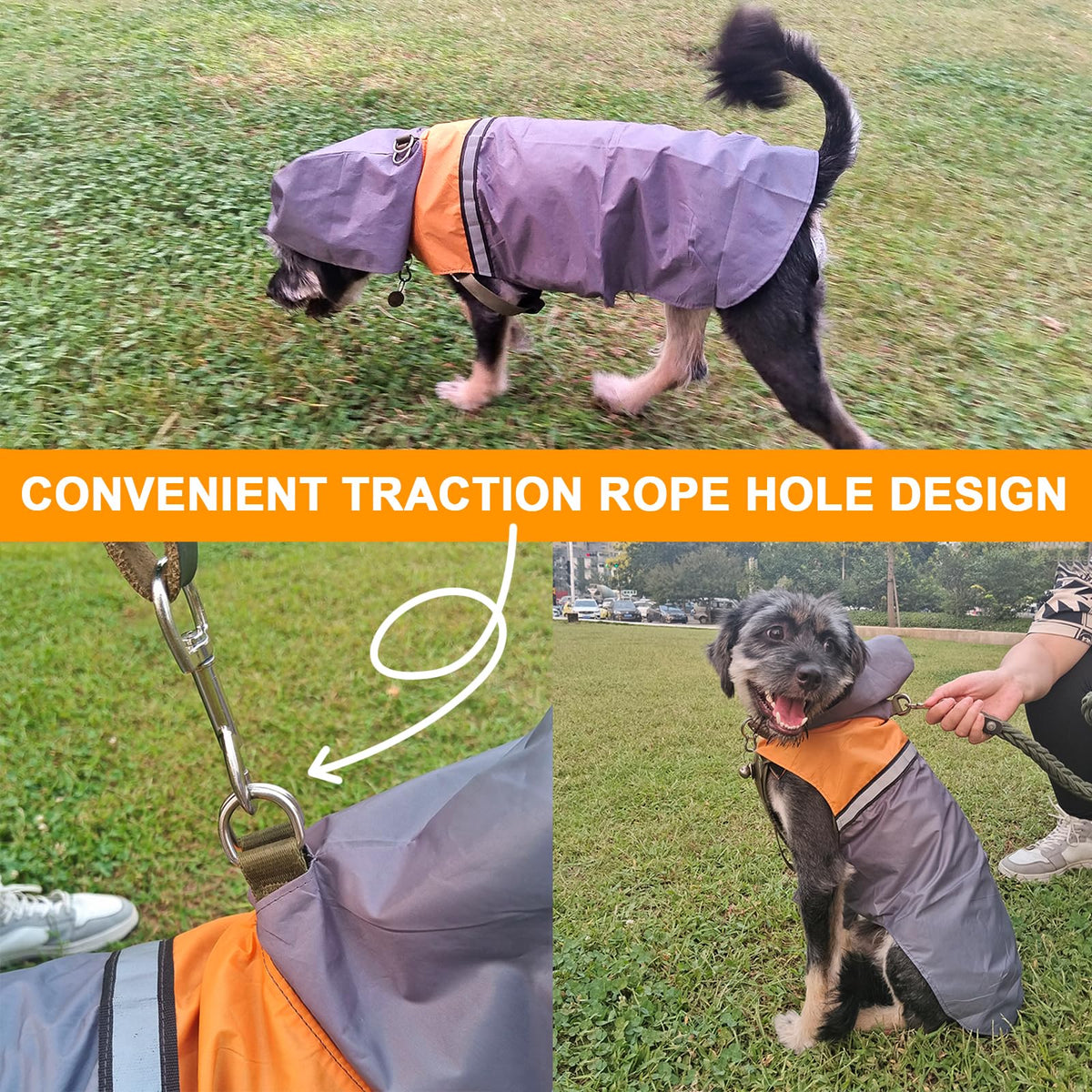 Dog Raincoat with Reflective Strip (S / Grey)