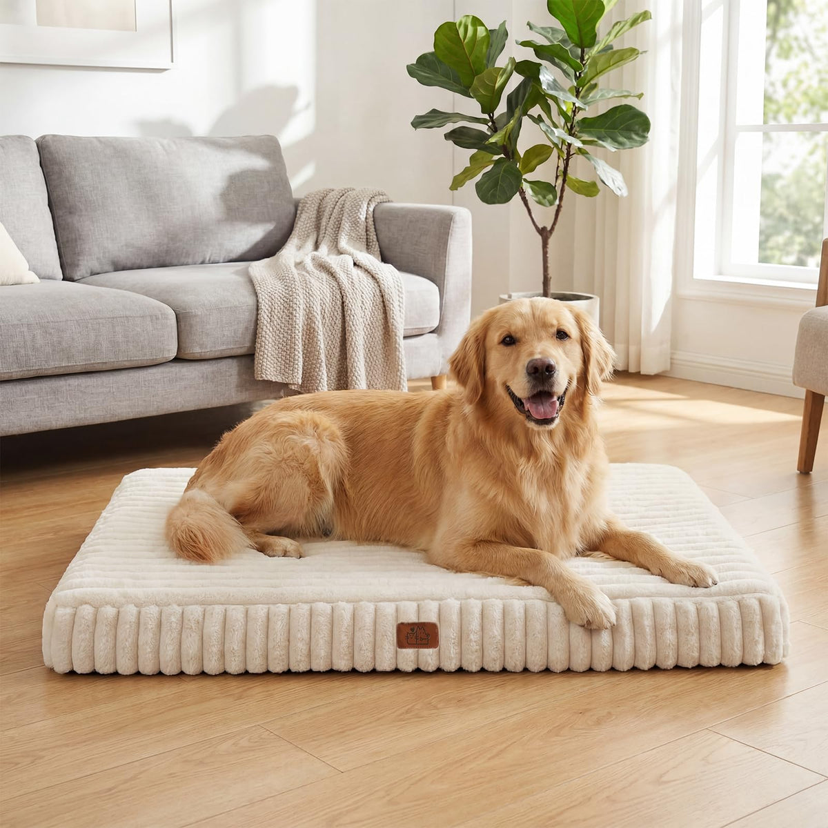 Orthopedic Dog Bed for Large Dog (Cream / 35"x22"x3")