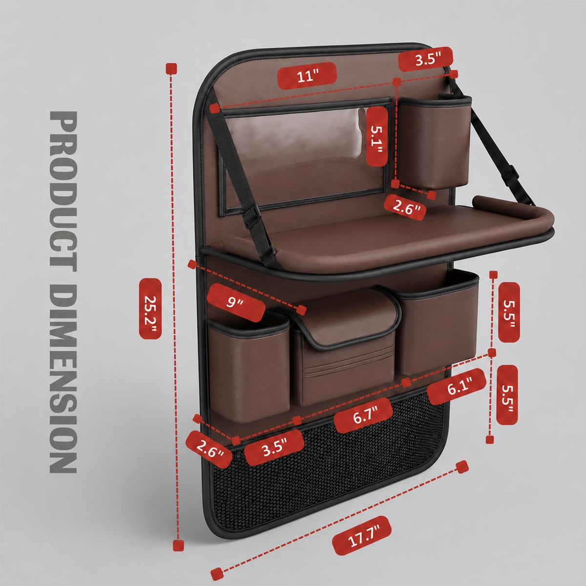 2 Pack Leather Car Backseat Organizer with Foldable Table Tray (Brown)