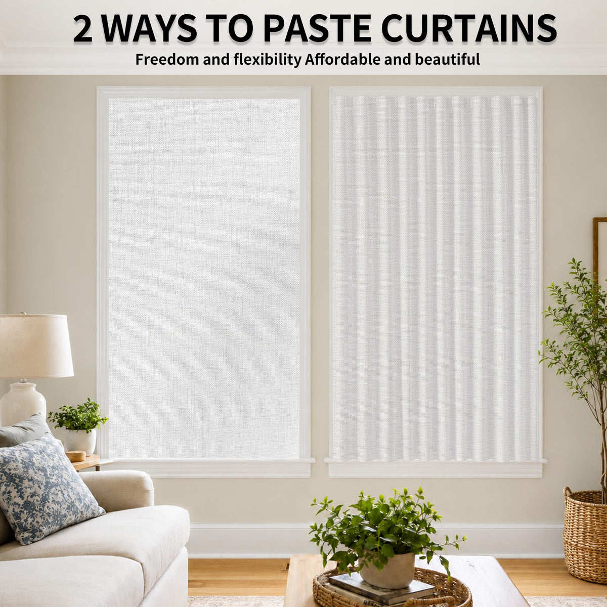 Adhesive Blackout Curtains for Blinds (White / 52"W x 84"H)