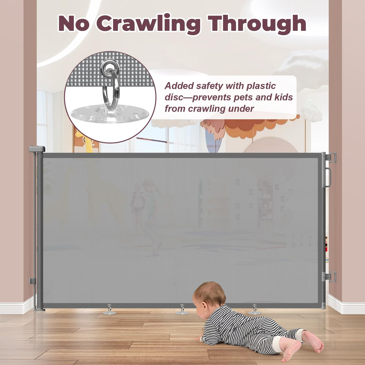 42" Extra Tall Retractable Baby Gates (Gray / 42" Tall x 76" Wide)