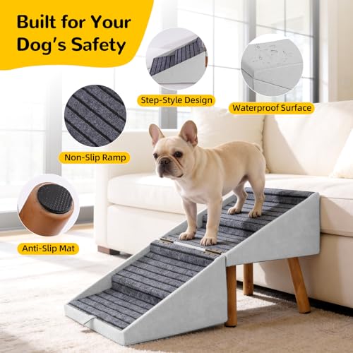 Dog Steps for Couch Foldable Dog Stairs for Small Dogs (Light Grey / XL(17.13”H))