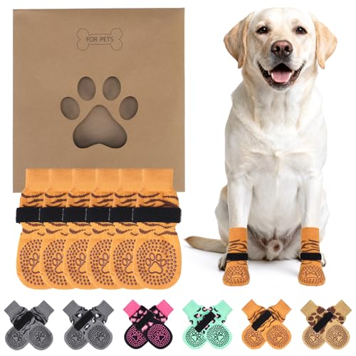 Anti Slip Dog Socks for Hot (Tiger Brown / Large)