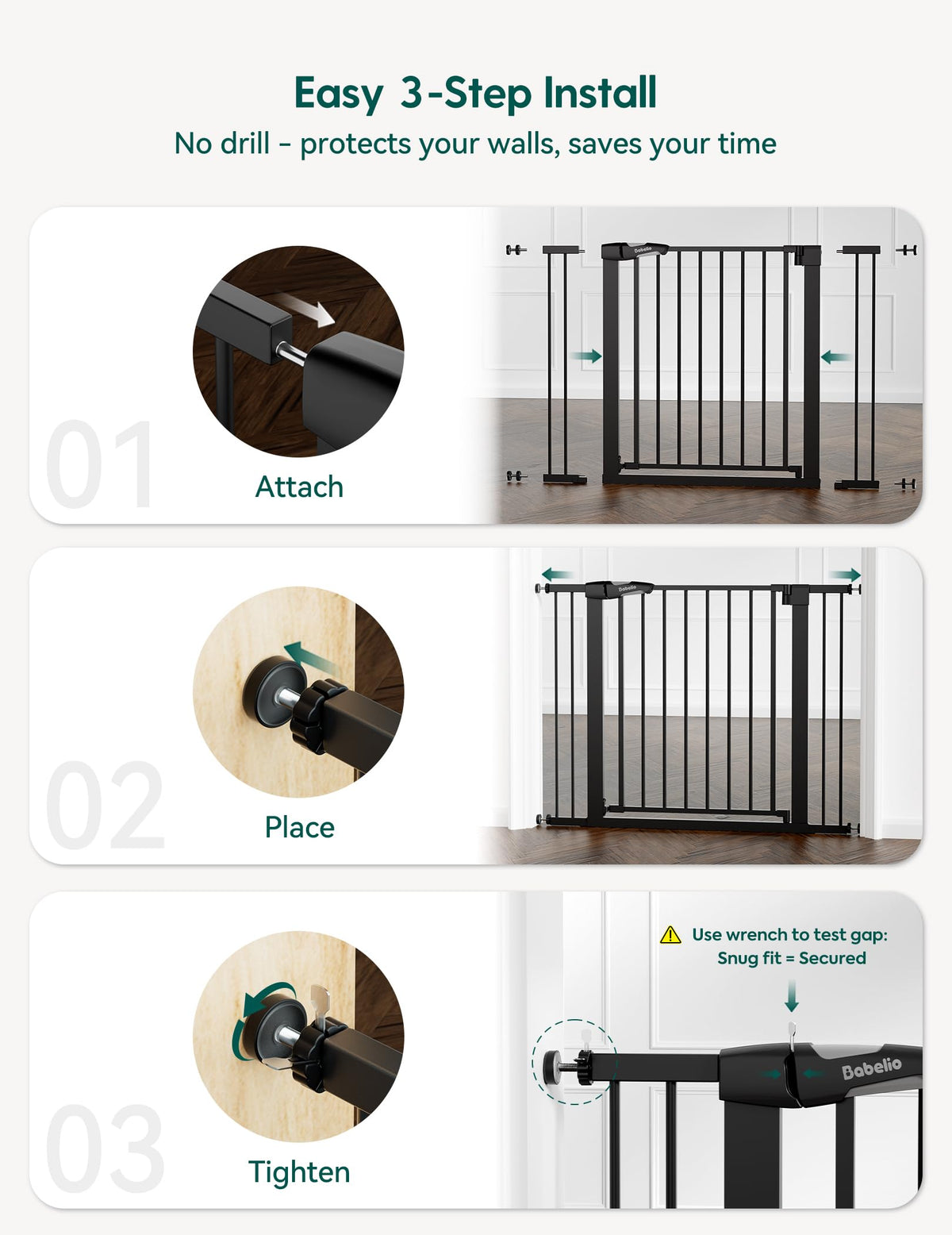 26 40" Pressure Mounted Baby Gate for Stairs (Black / 30"Tall 26"-40" Wide(2 Pack))