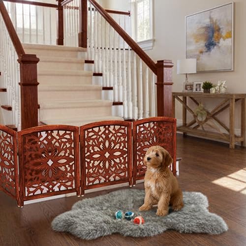 Wooden Foldable Pet Dog Gate (Walnut Brown / 4 Panel)