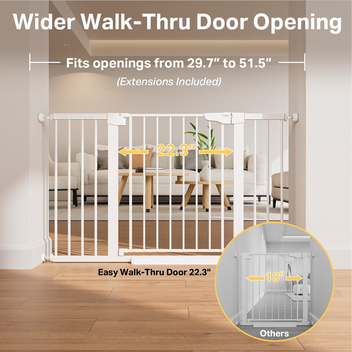 29.7 51.5 in Extra Wide Baby Gate for Stairs (White / 29.7-51.5"W x 30.5"H)
