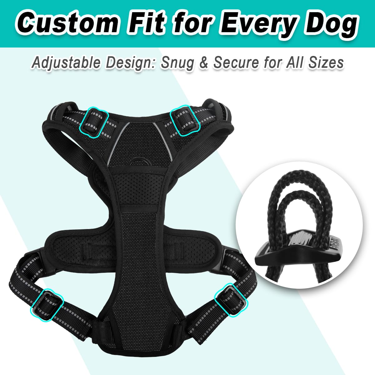 Dog Harness for Medium Sized Dog No Pull 2 Leash Clips Dog Vest (Black / Medium)