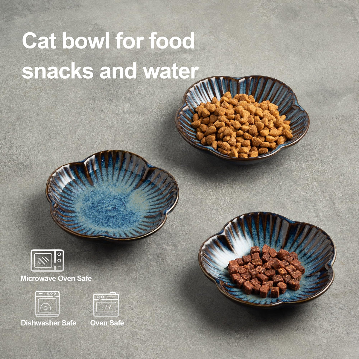 Ceramic Cat Food Bowls (blue / 4.72in)