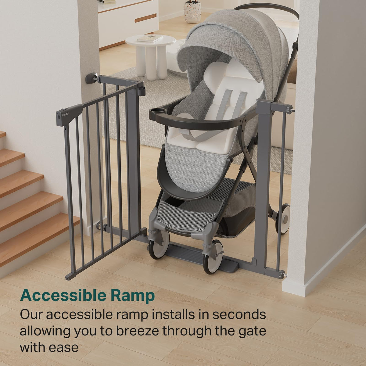 30 40.6 in Baby Gate for Stairs and Doorways (Cool Gray / 30-40.6"W x 30.5"H)