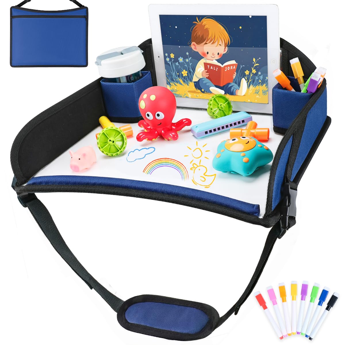 Kids Travel Tray for Toddler Car Seat (Navy Blue)