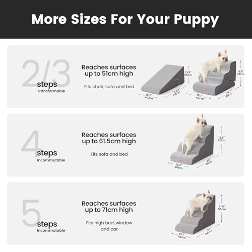 4 Step Dog Stairs for Small Dogs 18.5" H (Grey / 28"D x 15.7"W x 18.5"H)