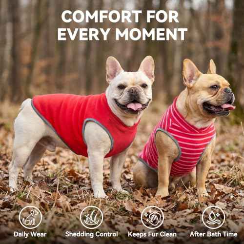 2 Pack Fleece Dog Sweater Pullover Lightweight Reflective Jacket (Large / Red & Red Stripes)