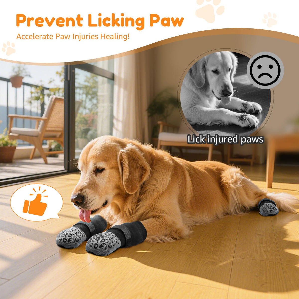 Non Slip Dog Socks with Grippers Prevent from Licking Paws for Senior Dogs (Brown / XS)