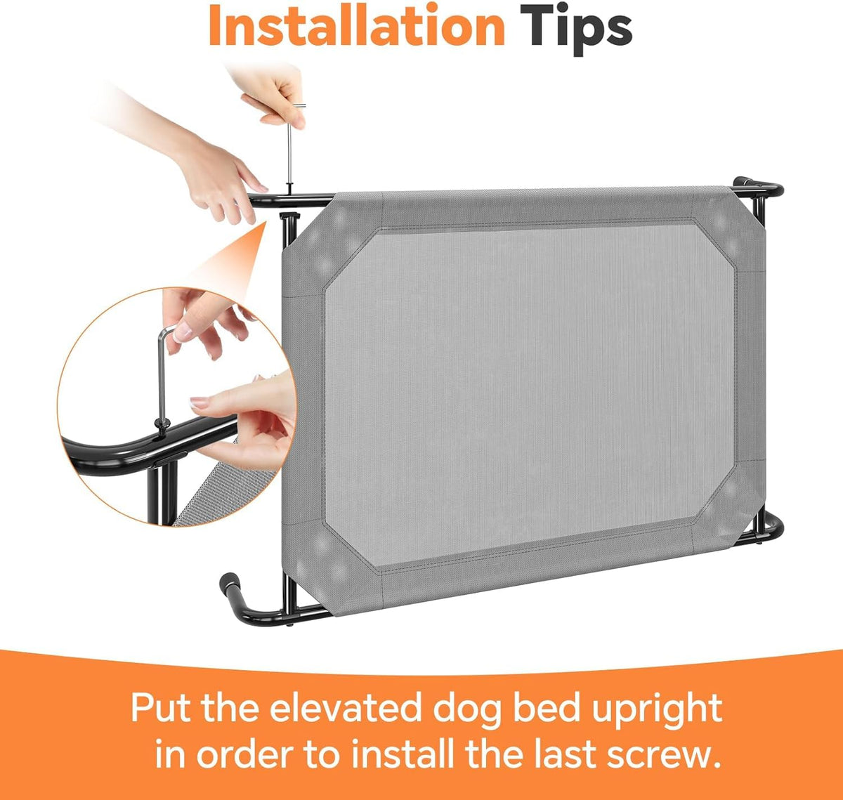 Raised Dog Bed for Large Dogs (Grey / 47.75"L x 30.5"W x 8"Th)