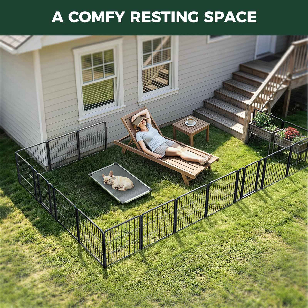 Rollick Dog Playpen with Padded Dog Bed (Black / 24"H)