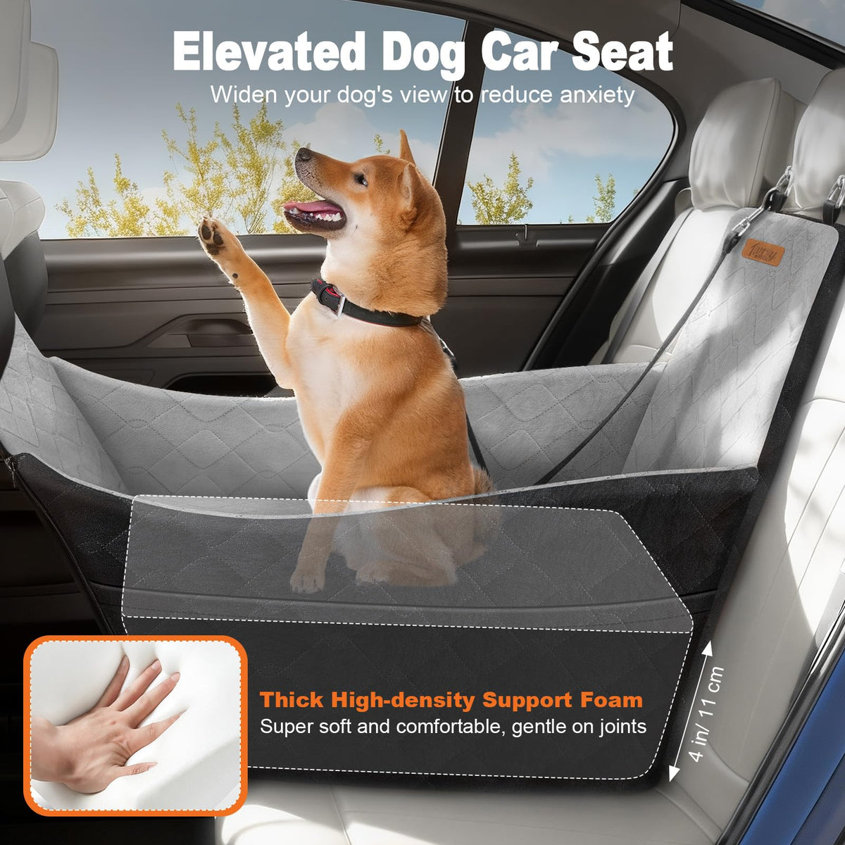 Elevated Dog Car Seat for Small and Medium Dogs Up to 35 lb (Black & Gray / Single Seat)