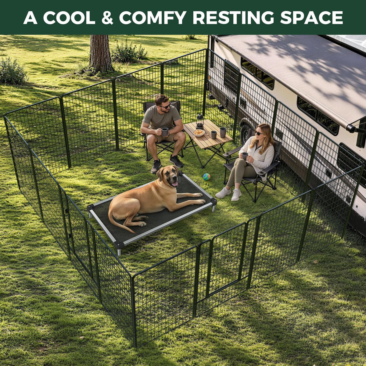 Rollick Dog Playpen with Cooling Mesh Dog Bed (Black / 50"H)