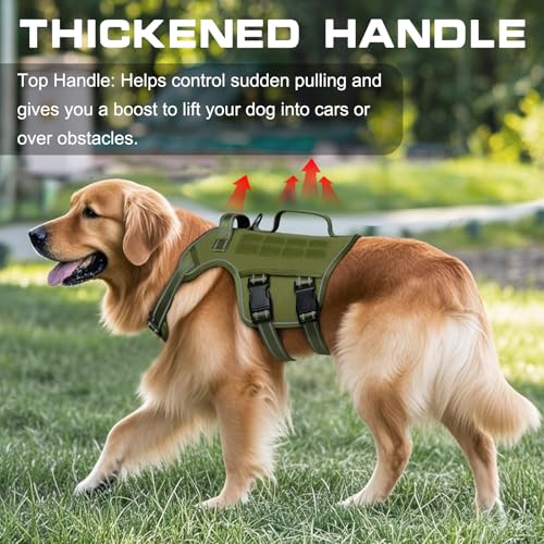Dog Harness Tactical No Pull for Small Sized Dog with Handle (Green / S(Neck:16-22",Chest:20-28"),18-35 lbs)