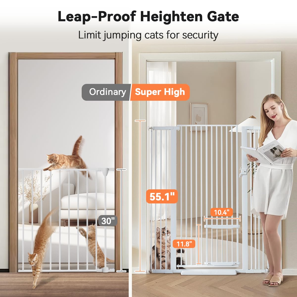 55.1" Extra Tall Pet Gate (White / 55.1"Tall 43"Wide)