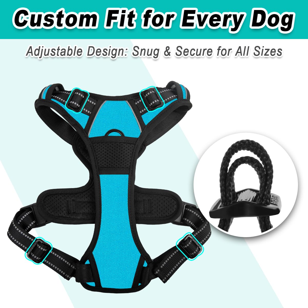 Dog Harness for Small Sized Dog No Pull 2 Leash Clips Dog Vest (Blue / Small)