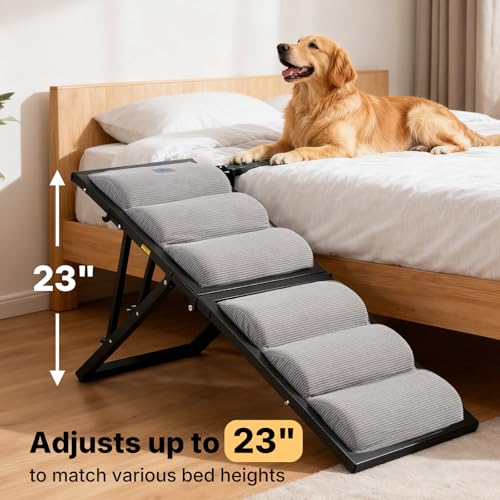 Foldable Dog Ramp for Bed Couch Large Dogs (Gray / up to 23"H-for high bed)