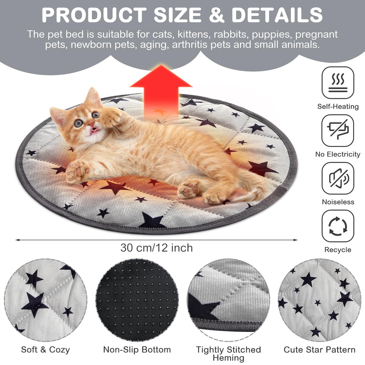 4 Pack Self Warming Cat Bed (Gray / 12'' / Round)