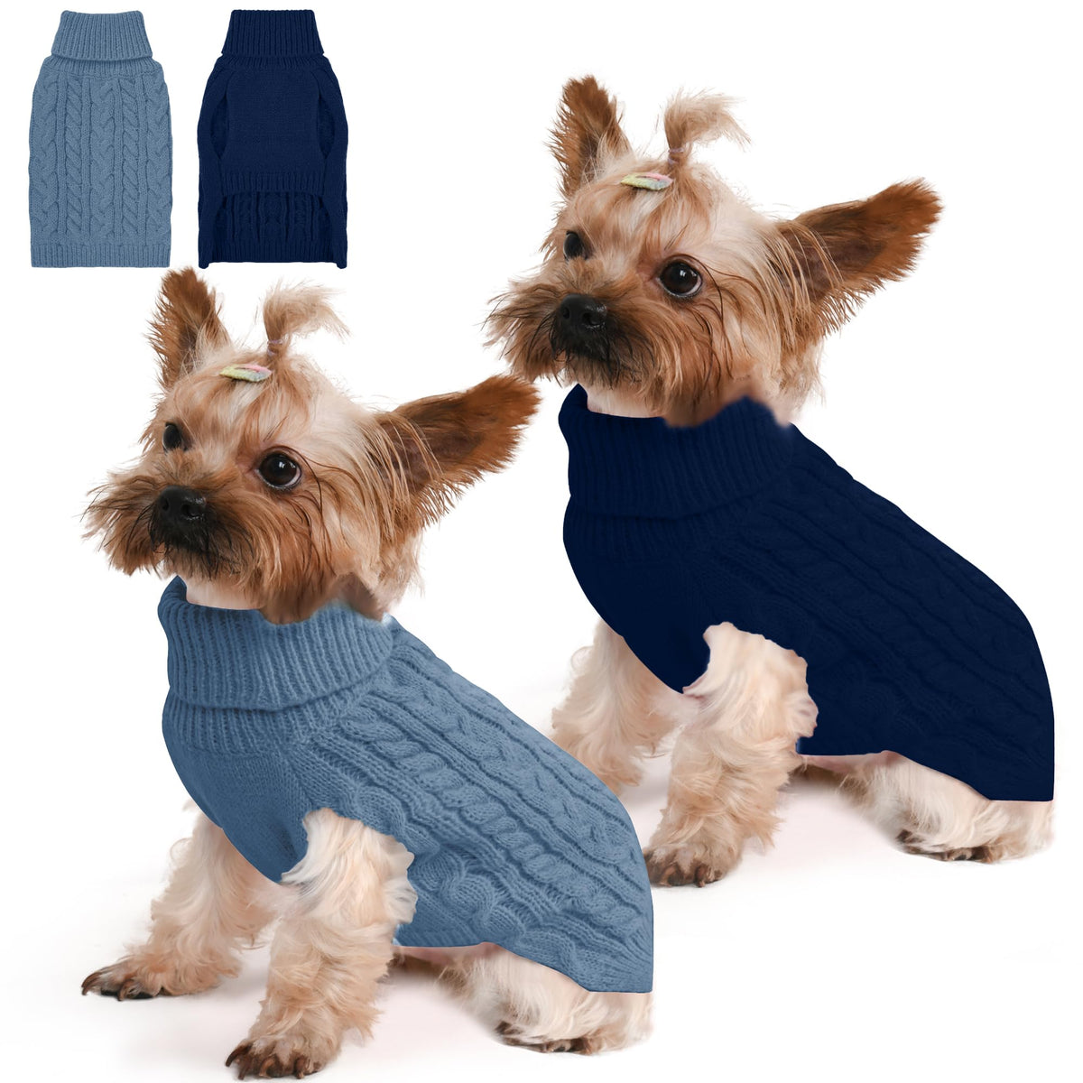 Dog Sweater 2 Pack for Small Dogs (Navy & Blue / X-Small)