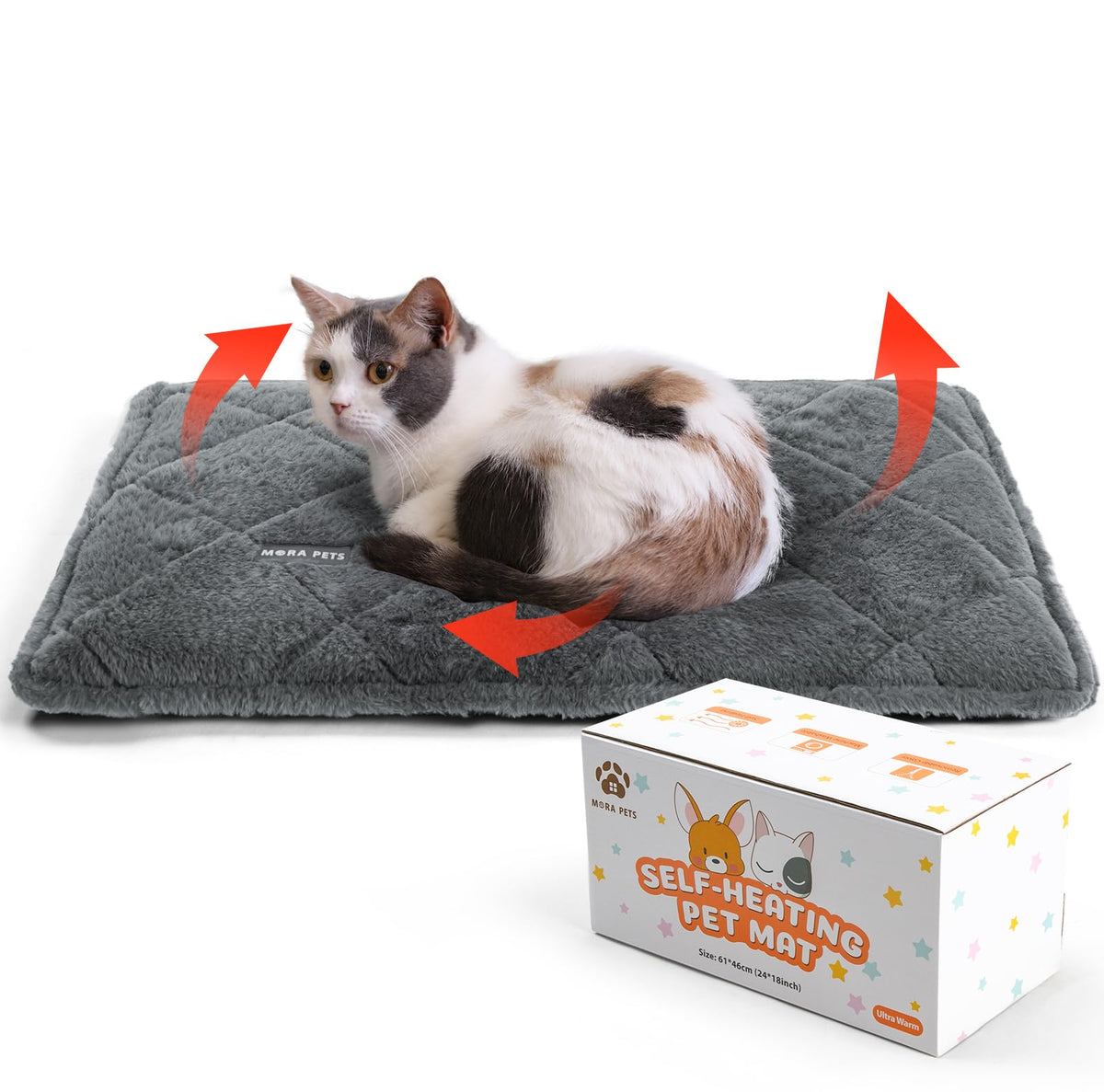 Self Heating Cat Bed (Fur Grey / 24"L x 18"W x 2"Th)