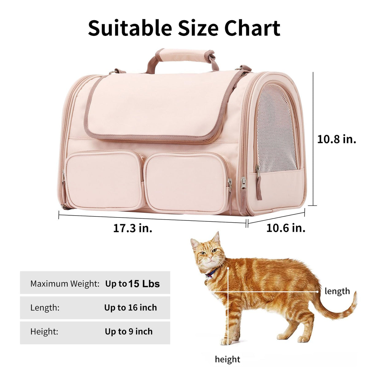 Cat Carrier Airline Approved Dog Carrier with Rollable Cover (Pink)