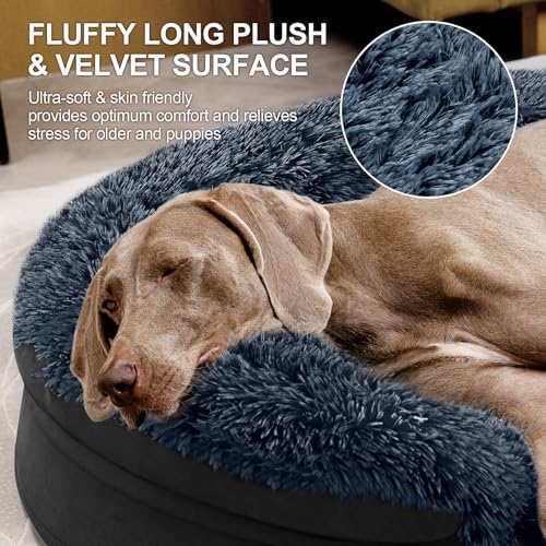 Fluffy Orthopedic Dog Beds for Large & Extra Large Dogs (Black / 41.0"Lx32.6"Wx7.6"H)