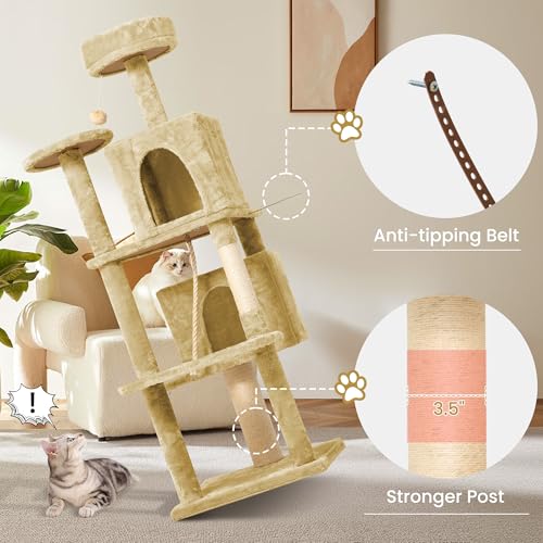 58.5inch Large Cat Tree Tower Condo for Indoor Cats (58.5in / Light Yellow)