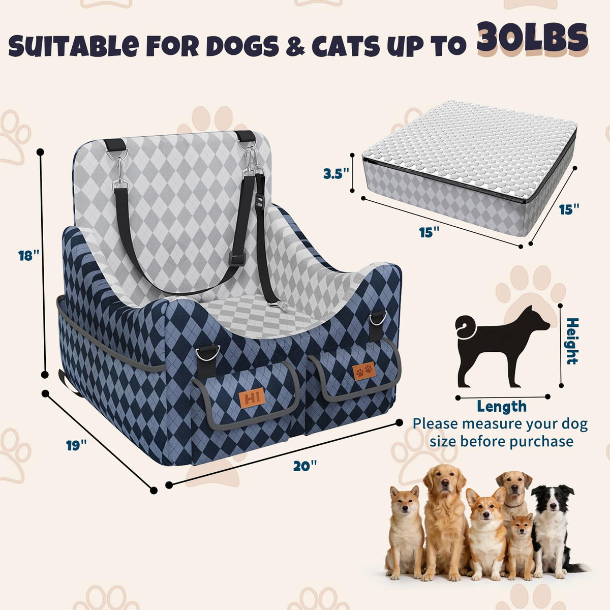 Dog Car Seat for Small (Blue/Grey / Medium)
