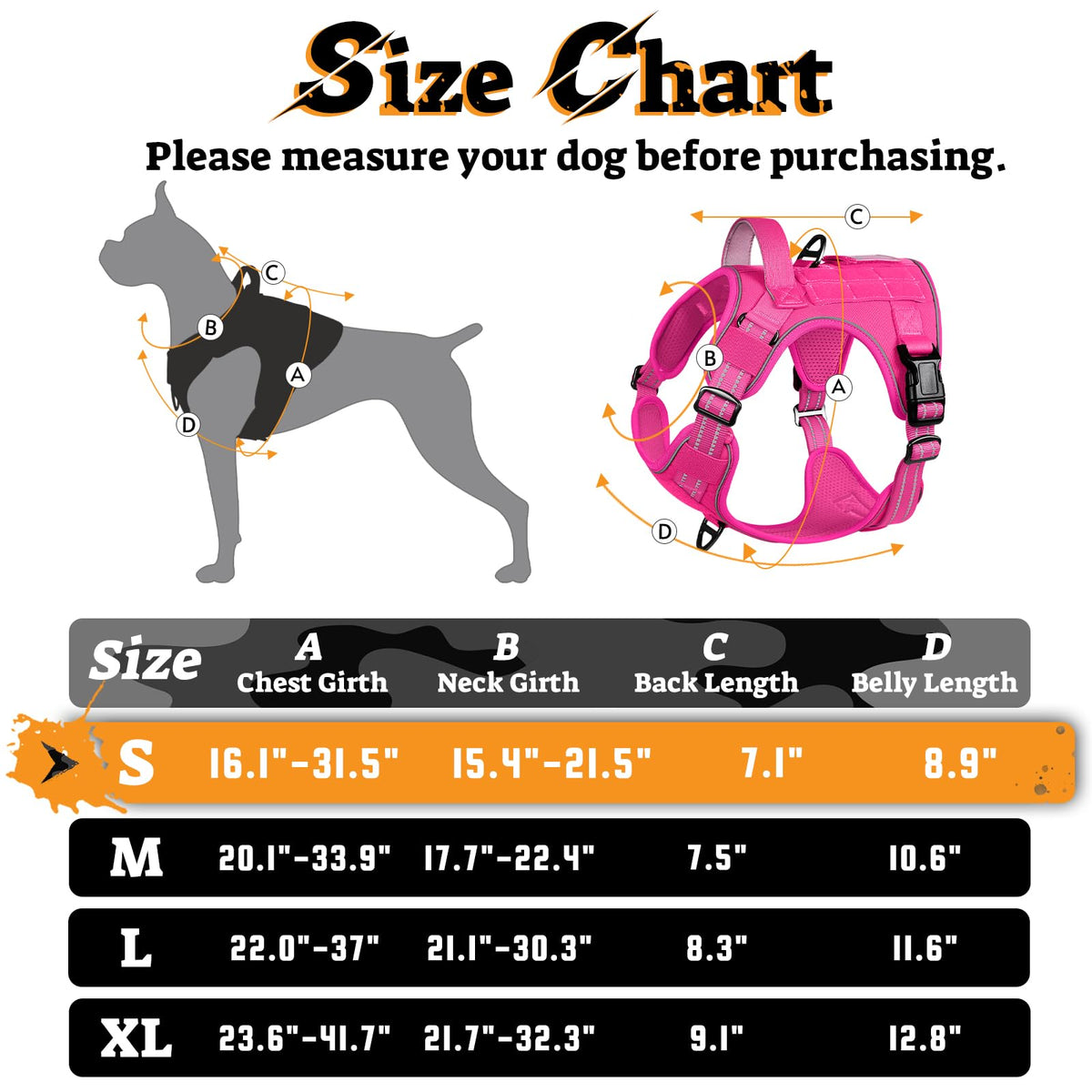 Tactical Dog Harness for Small Dogs (S(Chest:16.1"-31.5",Neck:15.4"-21.6",Back:7.1") / Rose Red)