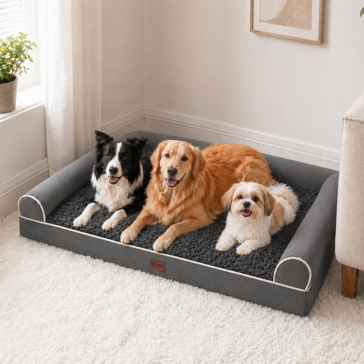 Orthopedic XL Dog Bed Extra Large Washable Dog Couch (Dark Drey / 42" x 30" x 7.5")