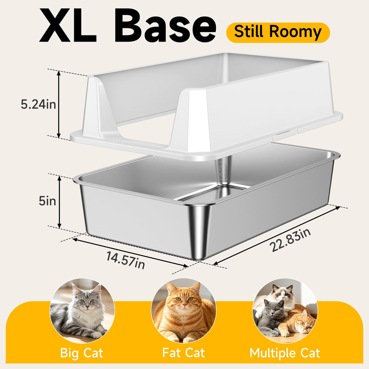 2 Pack XL Stainless Steel Litter Box with High Sides (Pale gray-2Pack)