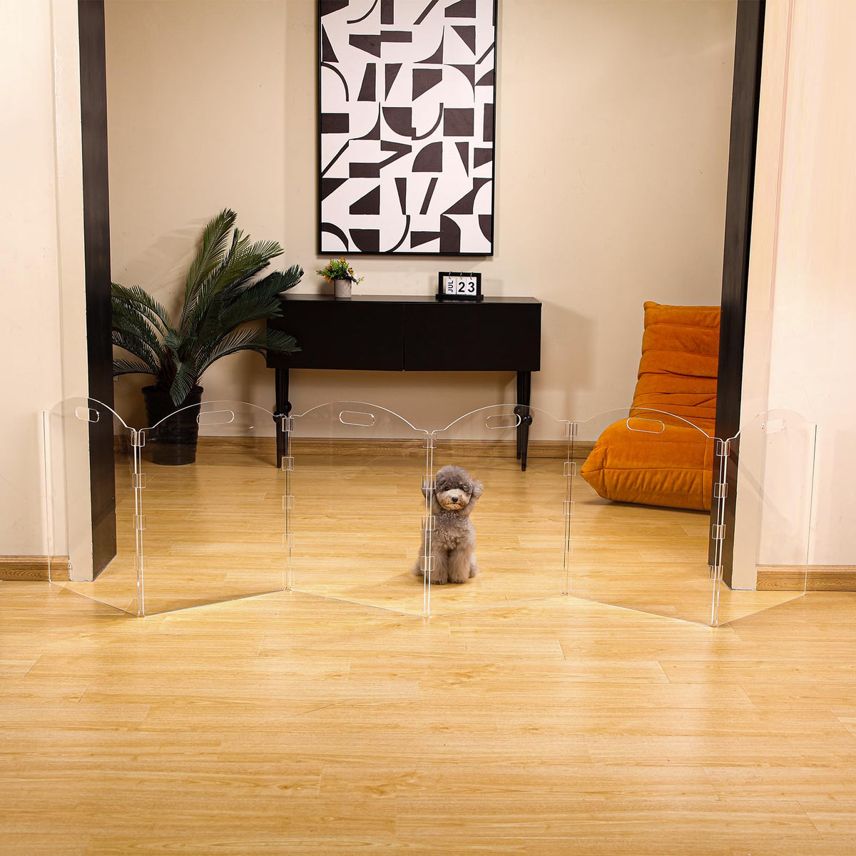 Extra Wide Clear Acrylic Freestanding Dog Gates for the House (6 Panel - 120''W x 24''H)