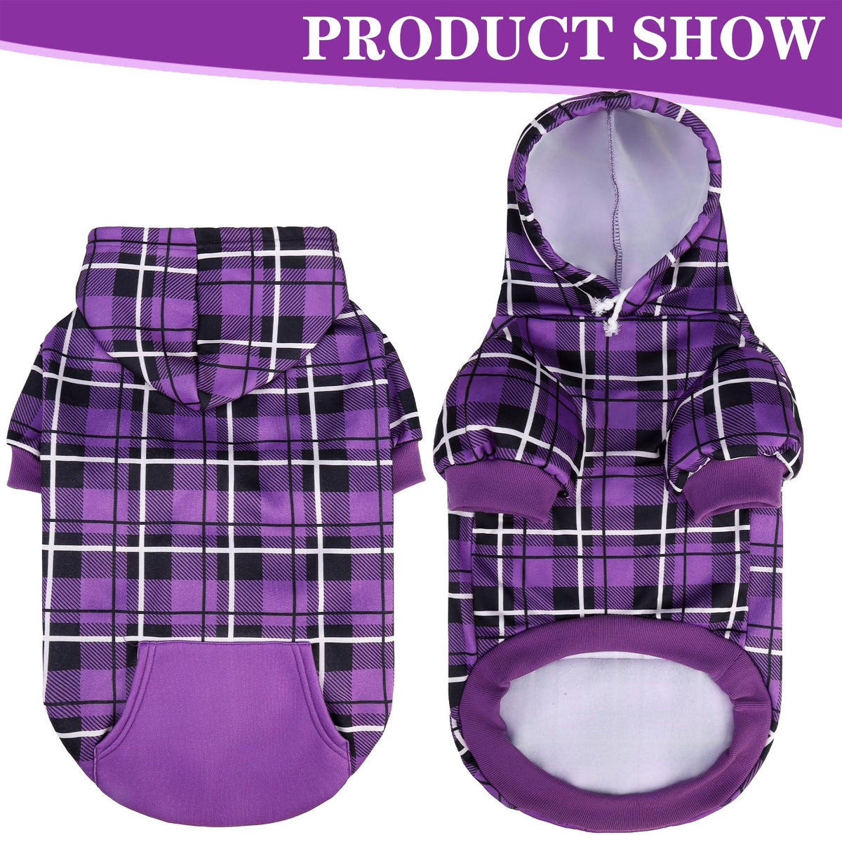 Plaid Dog Hoodie (Purple / Medium)