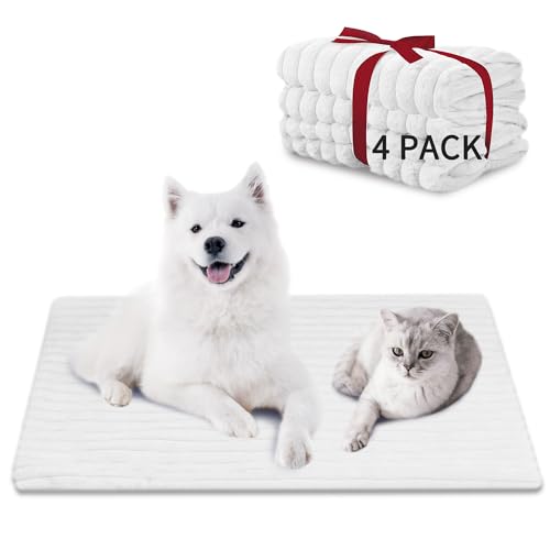 4Pcs Soft Plush Fluffy Self Warming Thermal Pet Mat for Dogs and Cats (Creamy White / X-Large (45'' X 28'' X 1''))