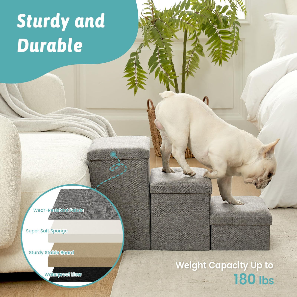 Dog Stairs with Storage (Grey / 28.5x17x16.7 inch)