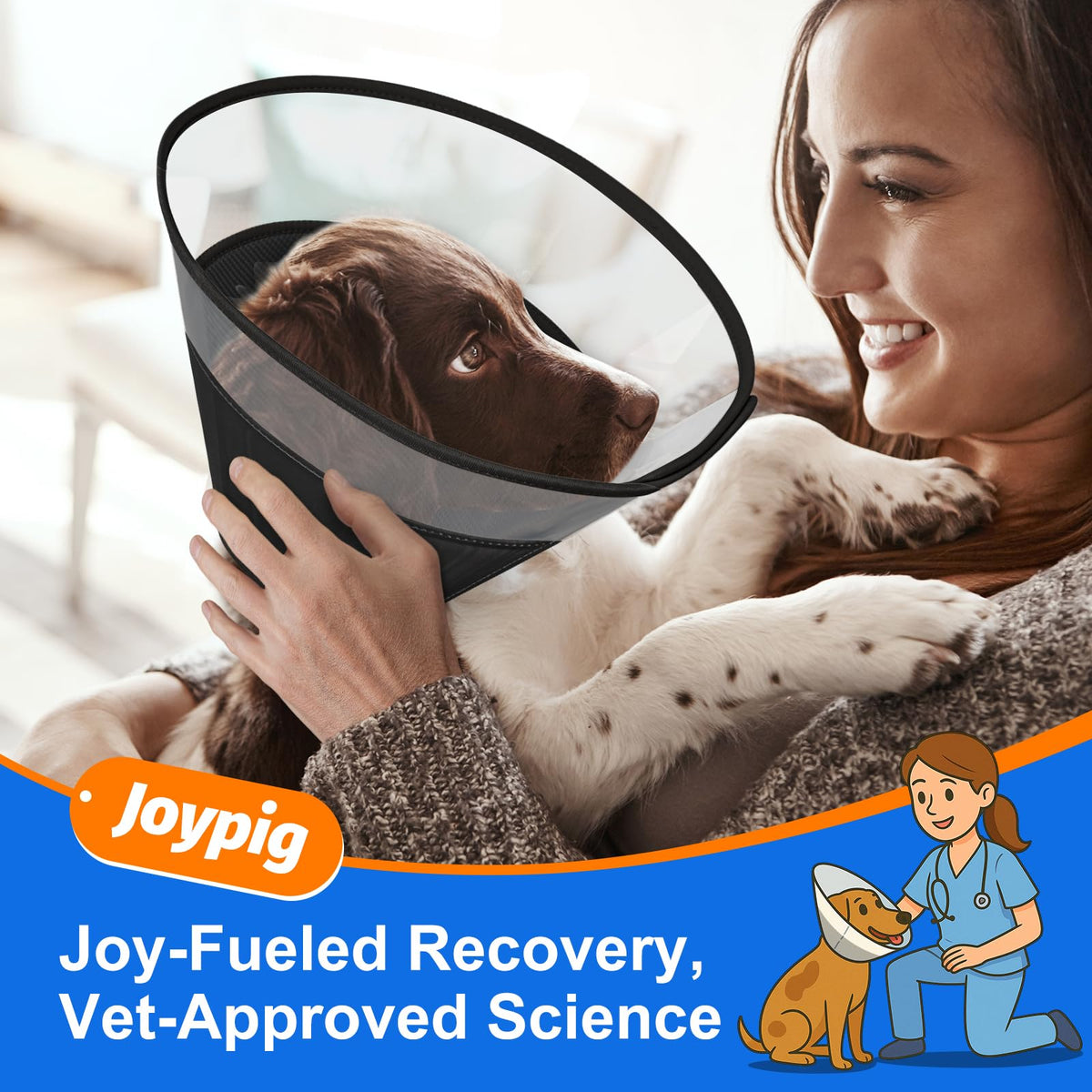 Dog Cone Collar with Soft Liner to Stop Licking After Surgery for Recovery (Jet Black / L(Depth: 9.8, Girth: 14-17.5))