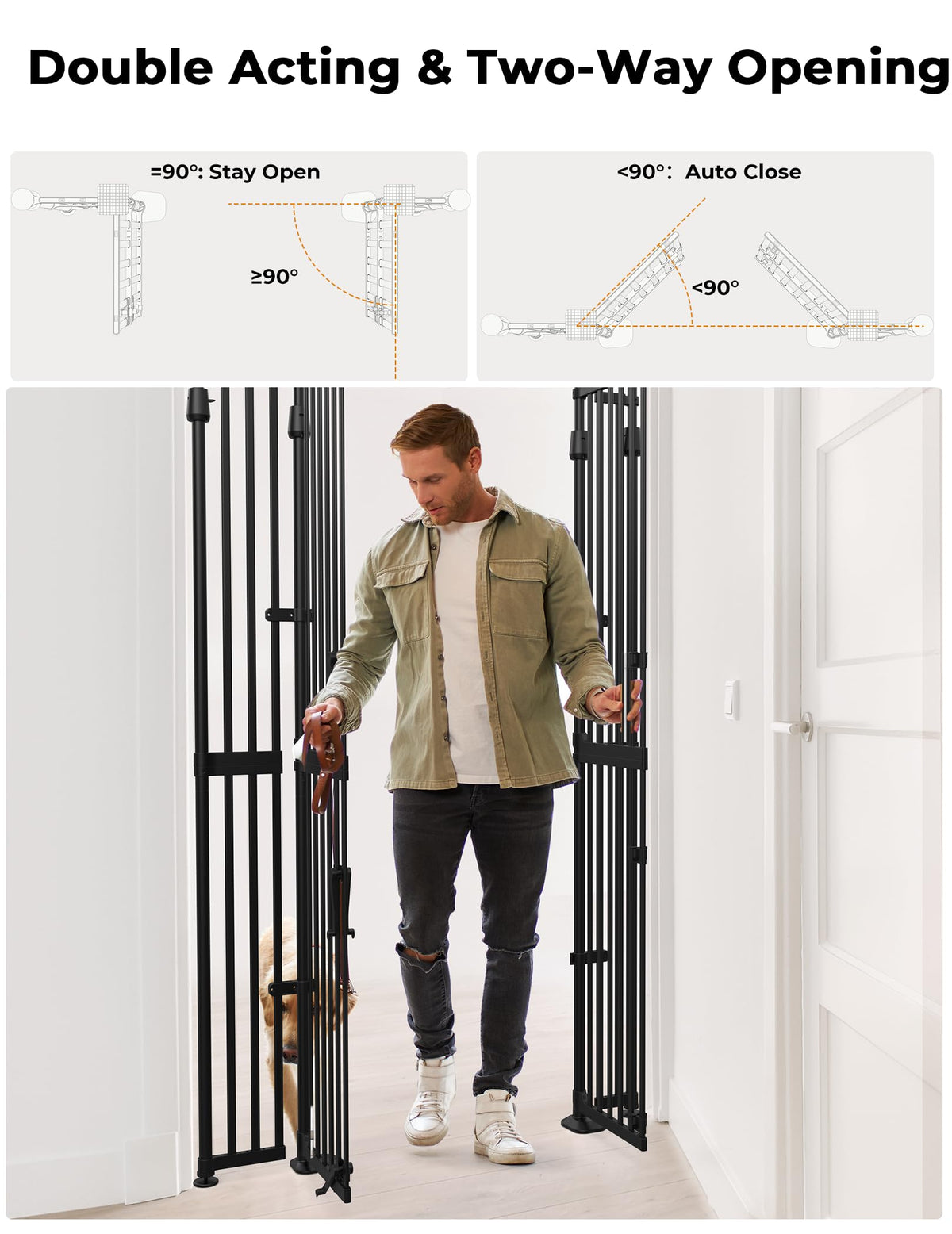 Extra Tall Cat Gate for Doorway (Black：74.8"-90.5" H x 30.3"-47.2" W)